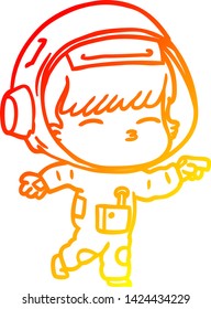 warm gradient line drawing of a cartoon curious astronaut