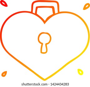 warm gradient line drawing of a cartoon love heart with lock