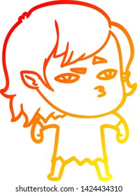 warm gradient line drawing of a cartoon vampire girl