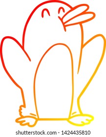 dibujo de línea de degradado cálido de un pingüino de dibujos animados