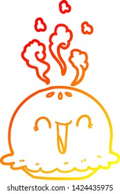 warme Farbverlauf-Linie Zeichnung eines Cartoon-Happy-Kuchen