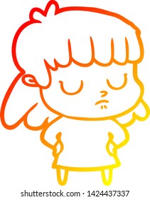 warm gradient line drawing of a cartoon indifferent woman