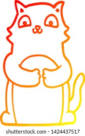 dibujo de línea de degradado cálido de un gato de dibujos animados