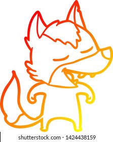 warm gradient line drawing of a cartoon wolf laughing