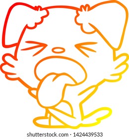 warme Farbverlauf-Linie Zeichnung eines Cartoon-Hund wirft Tantrum