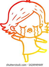 warm gradient line drawing of a cartoon girl crying