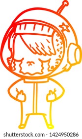 dibujo de línea de gradiente cálido de una astronauta llorando una caricatura