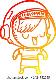warm gradient line drawing of a cartoon astronaut woman
