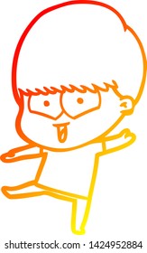 warm gradient line drawing of a cartoon happy boy