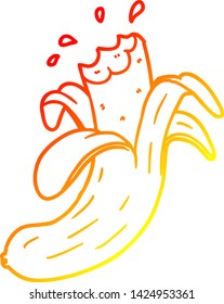 dibujo de línea de gradiente cálido de una caricatura banana mordida