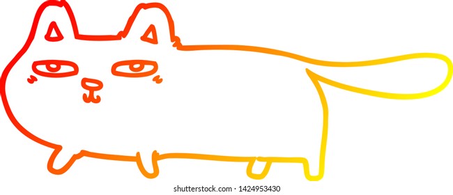 dibujo de línea de degradado cálido de un gato con dibujos animados