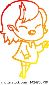warm gradient line drawing of a cartoon laughing vampire girl
