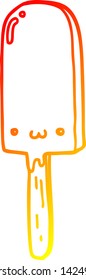 warm gradient line drawing of a cartoon ice lolly