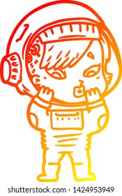 dibujo de línea de gradiente cálido de una astronauta de dibujos animados
