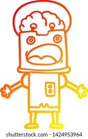 dibujo de línea de degradado cálido de un robot de dibujos animados