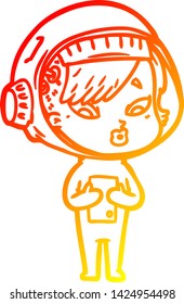 warm gradient line drawing of a cartoon astronaut woman