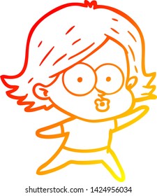 dibujo de línea de gradiente cálido de una niña de dibujos animados