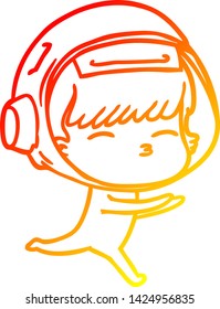 warm gradient line drawing of a cartoon curious astronaut