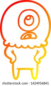 warm gradient line drawing of a cartoon cyclops alien spaceman