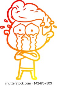 warm gradient line drawing of a cartoon crying man
