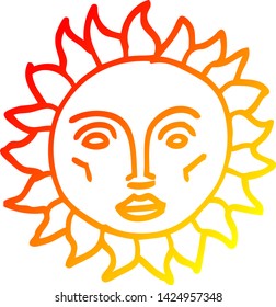 warm gradient line drawing of a cartoon traditional sun face