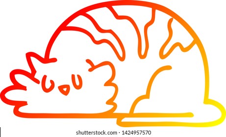 warm gradient line drawing of a cartoon sleepy cat
