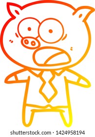 warm gradient line drawing of a cartoon pig shouting