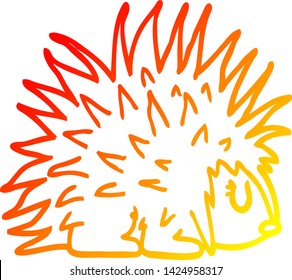 dibujo de línea de gradiente cálido de un erizo puntiagudo de caricatura