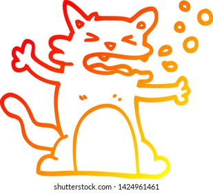 warm gradient line drawing of a cartoon hiccuping cat