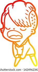 warm gradient line drawing of a cartoon cool hipster girl talking
