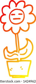 warm gradient line drawing of a cartoon flower in pot