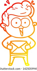 warm gradient line drawing of a cartoon man with envelope
