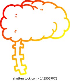 dibujo de línea de gradiente cálido de un cerebro de caricatura