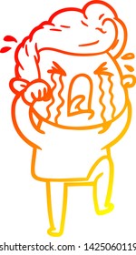 warm gradient line drawing of a cartoon crying man