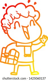 warm gradient line drawing of a cartoon happy man