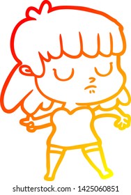 warm gradient line drawing of a cartoon indifferent woman