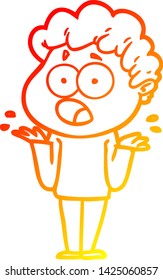 dibujo de línea de gradiente cálido de un hombre de dibujos animados jadeando en sorpresa