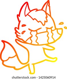 warm gradient line drawing of a cartoon crying wolf