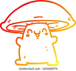 warm gradient line drawing of a cartoon mushroom character