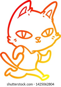 warm gradient line drawing of a cartoon cat running