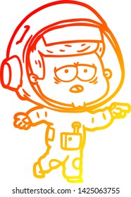 warm gradient line drawing of a cartoon tired astronaut