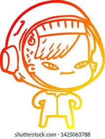warm gradient line drawing of a cartoon astronaut woman