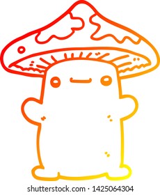 dibujo de línea de degradado cálido de un hongo de dibujos animados