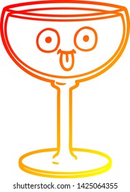 warme Farbverlauf-Linie Zeichnung eines Cartoon-Glas Wein