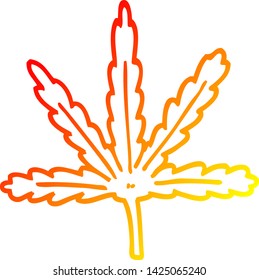 dibujo de línea de degradado cálido de una hoja de caricatura de marihuana