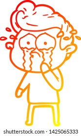 warm gradient line drawing of a cartoon crying man