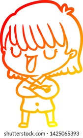 warm gradient line drawing of a cartoon woman