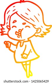 warm gradient line drawing of a cartoon girl pulling face