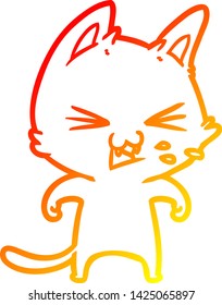 dibujo de línea de degradado cálido de un gato de dibujos animados silbido