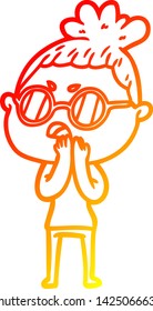 warm gradient line drawing of a cartoon annoyed woman